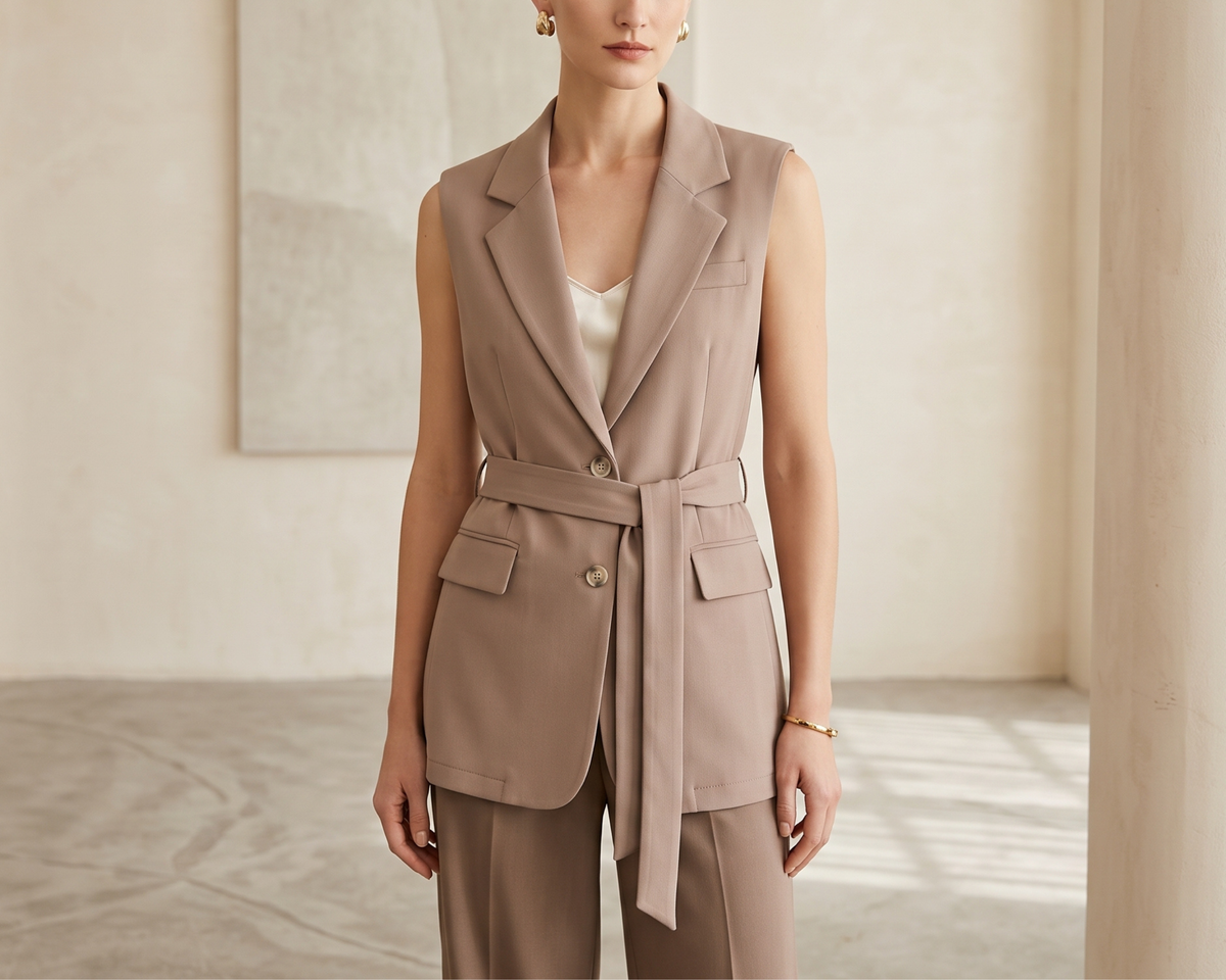 Women’s Blazer Vest, Sleeveless Waistcoat, Lace-Up Tailored Vest, Belted Vest, Elegant Office Vest, Women’s Business Casual Vest