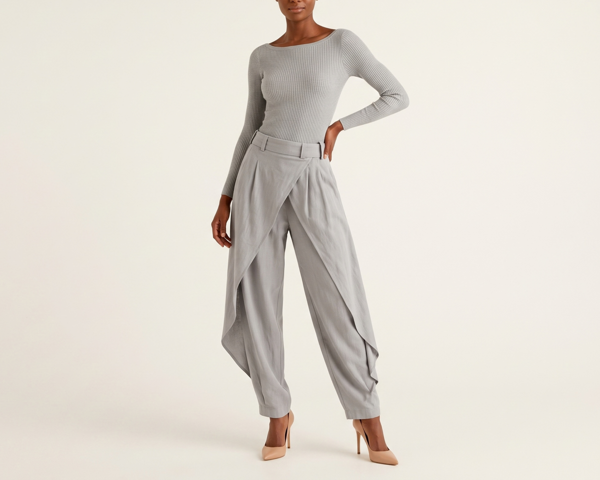 Elegant Women’s Two-Piece Set – Off-Shoulder Long Sleeve Top & Irregular Wide-Leg Pants