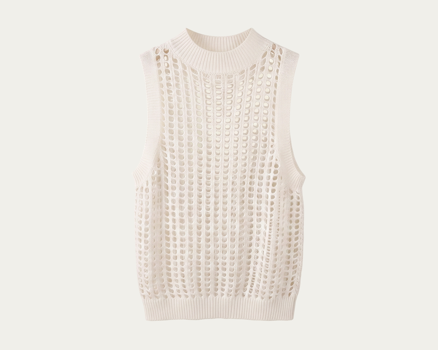 French Style Crochet Tank Top, White Hollow Knit Top, Sleeveless Openwork Sweater Vest, Elegant Summer Top, Lightweight Women's Top
