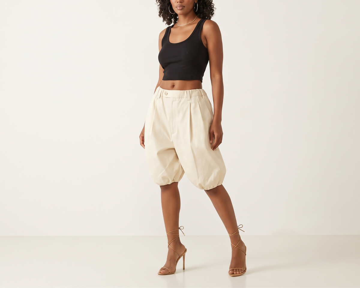 Women's High-Waisted Casual Knee-Length Pants, Elastic Waist Balloon Pants, Relaxed Fit Summer Trousers