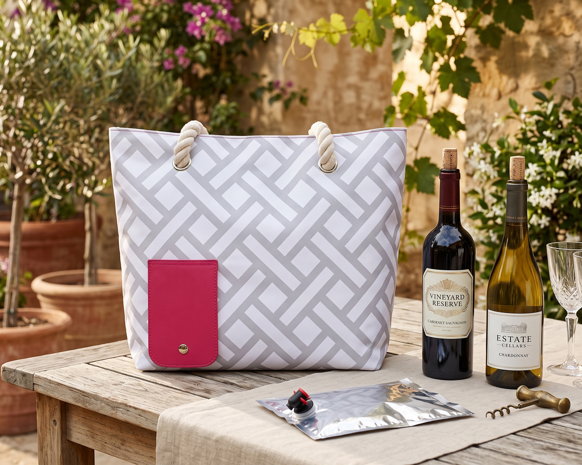 Insulated Beach Bag, Hidden Wine Tote, Waterproof Picnic Cooler, Reusable Shoulder Bag