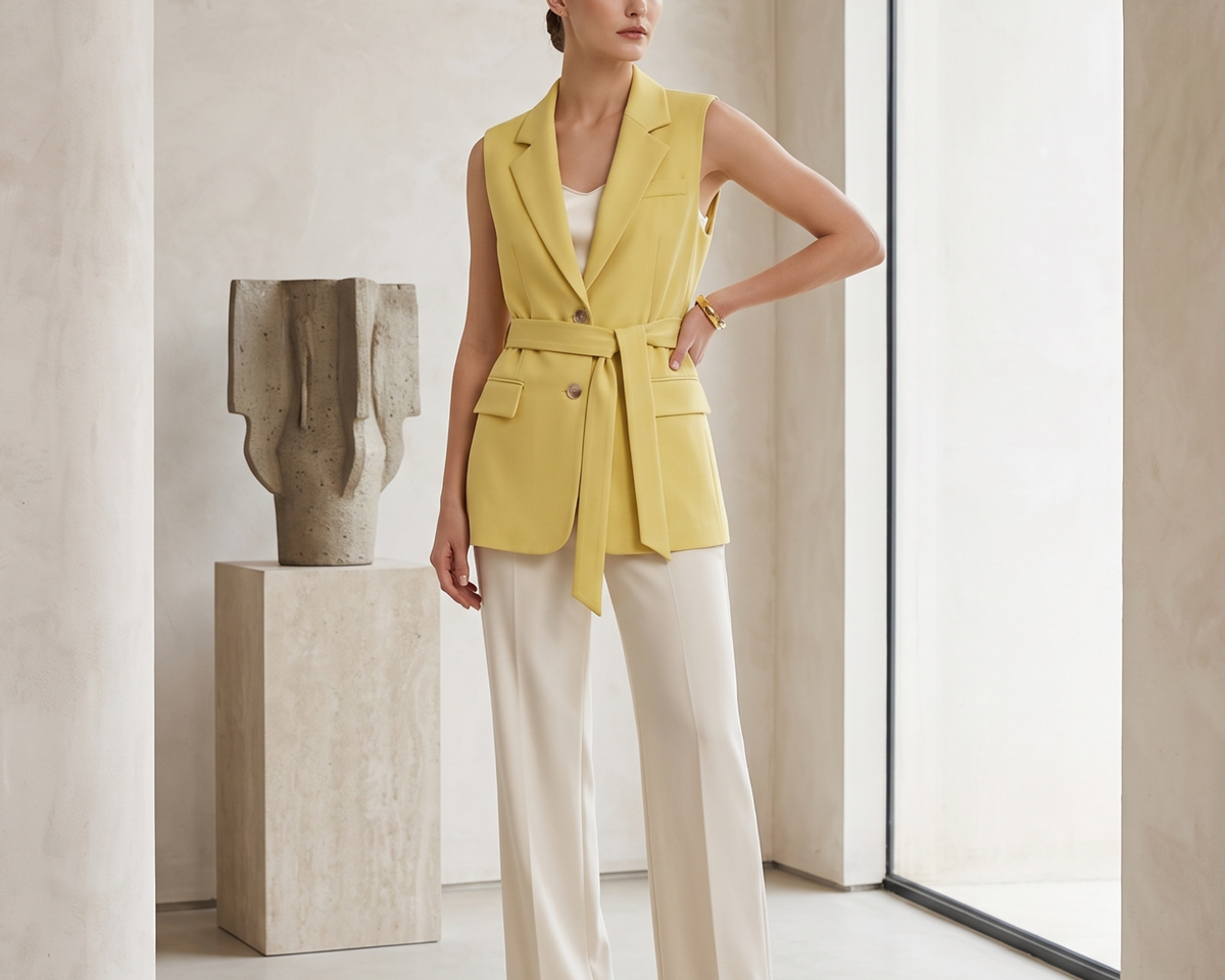 Women’s Blazer Vest, Sleeveless Waistcoat, Lace-Up Tailored Vest, Belted Vest, Elegant Office Vest, Women’s Business Casual Vest