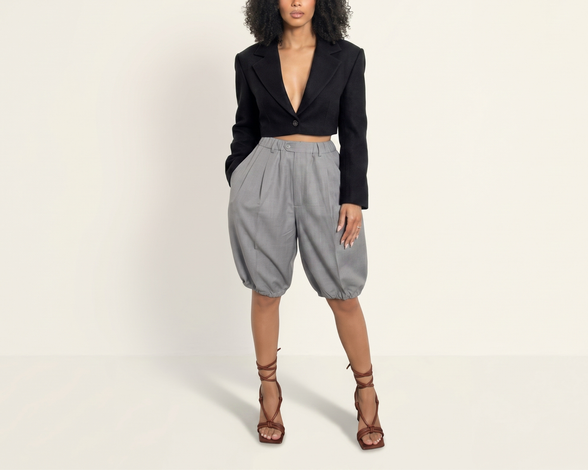 Women's High-Waisted Casual Knee-Length Pants, Elastic Waist Balloon Pants, Relaxed Fit Summer Trousers
