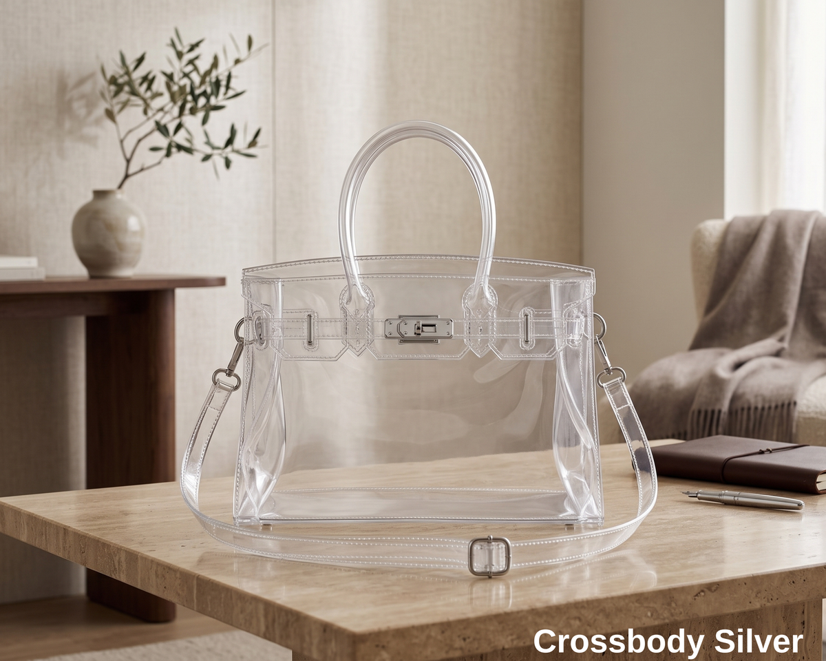 Clear Jelly Transparent Fashion Bag, Stylish PVC Handbag & Crossbody Purse