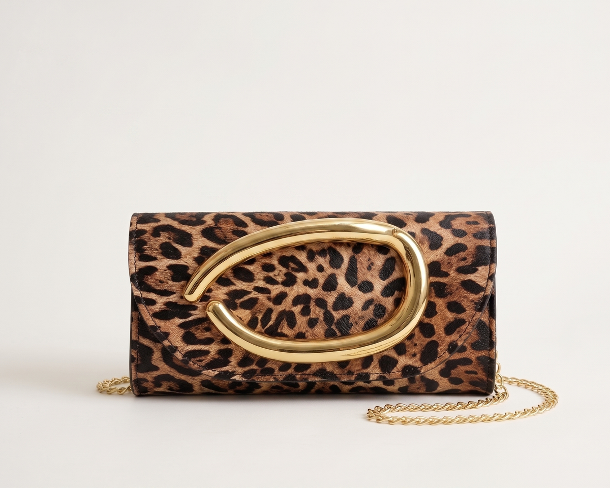 Retro Shoulder Bag for Women, Gold Chain Crossbody Purse, Elegant PU Leather Handbag, Vintage Evening Bag, Statement Clutch, Leopard Bag