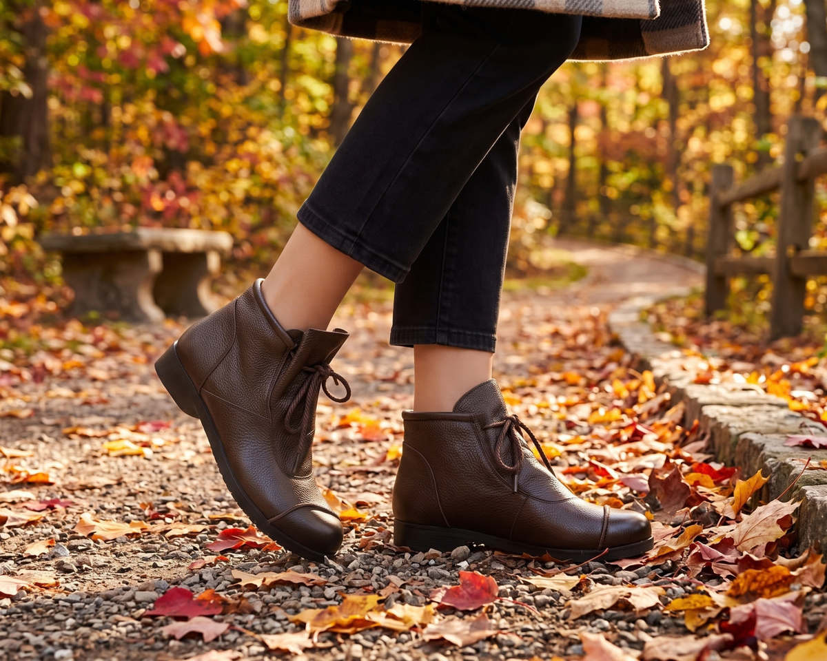 Genuine Leather Women’s Boots, Retro Lace Up Mid-Calf Boots, Soft Comfortable Casual Boots, Round Toe Autumn Winter Footwear