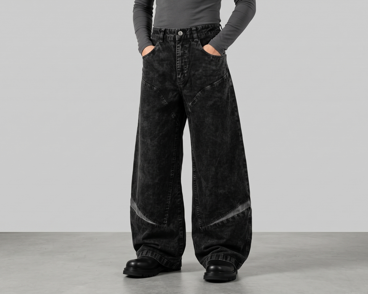 Men's Corduroy Wide Leg Pants, Vintage Color Block Trousers, Relaxed Fit Streetwear Pants, American Style Casual Pants, Retro Pants