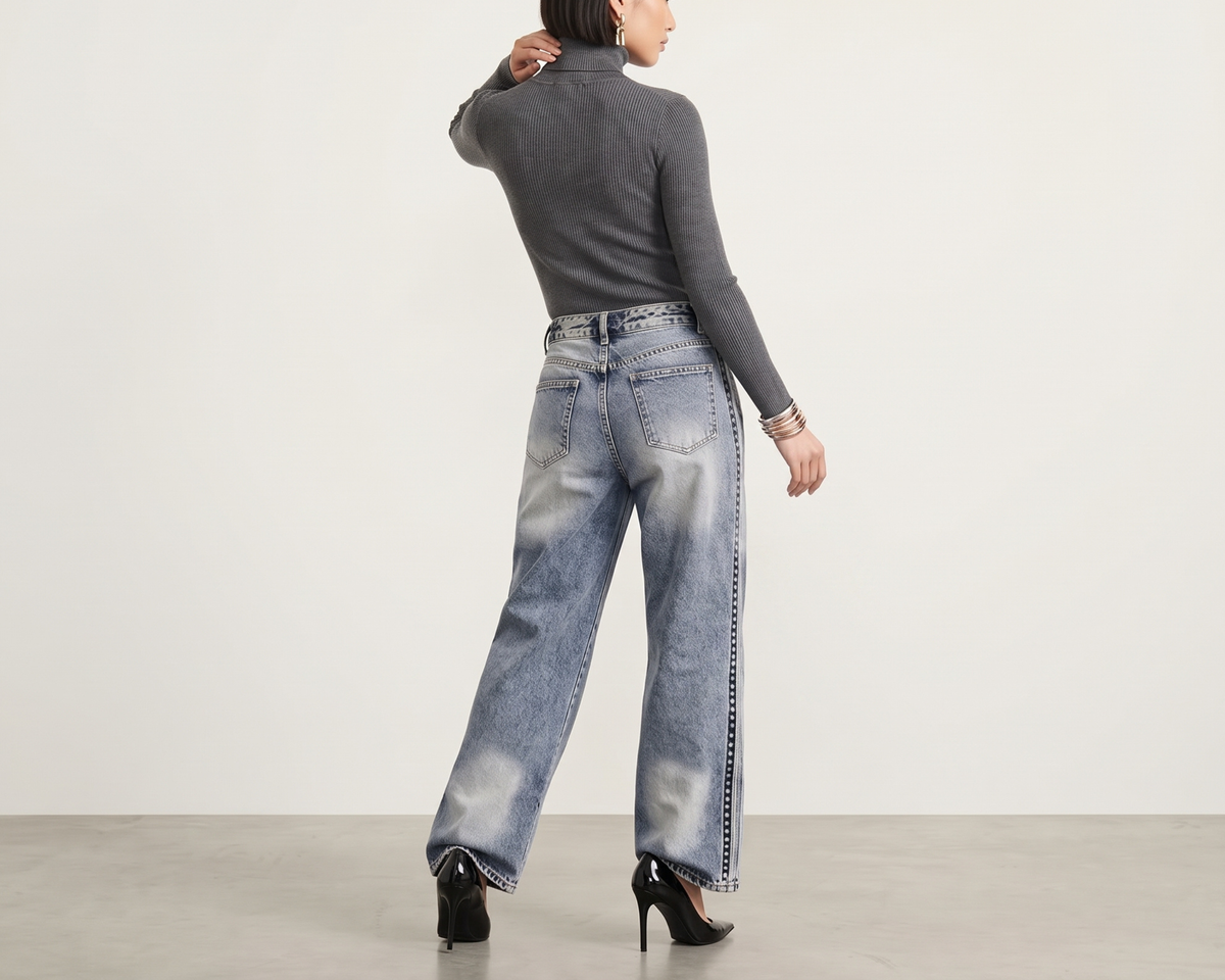 Designer-style Deconstructed Patchwork Layered Denim Jeans For Women