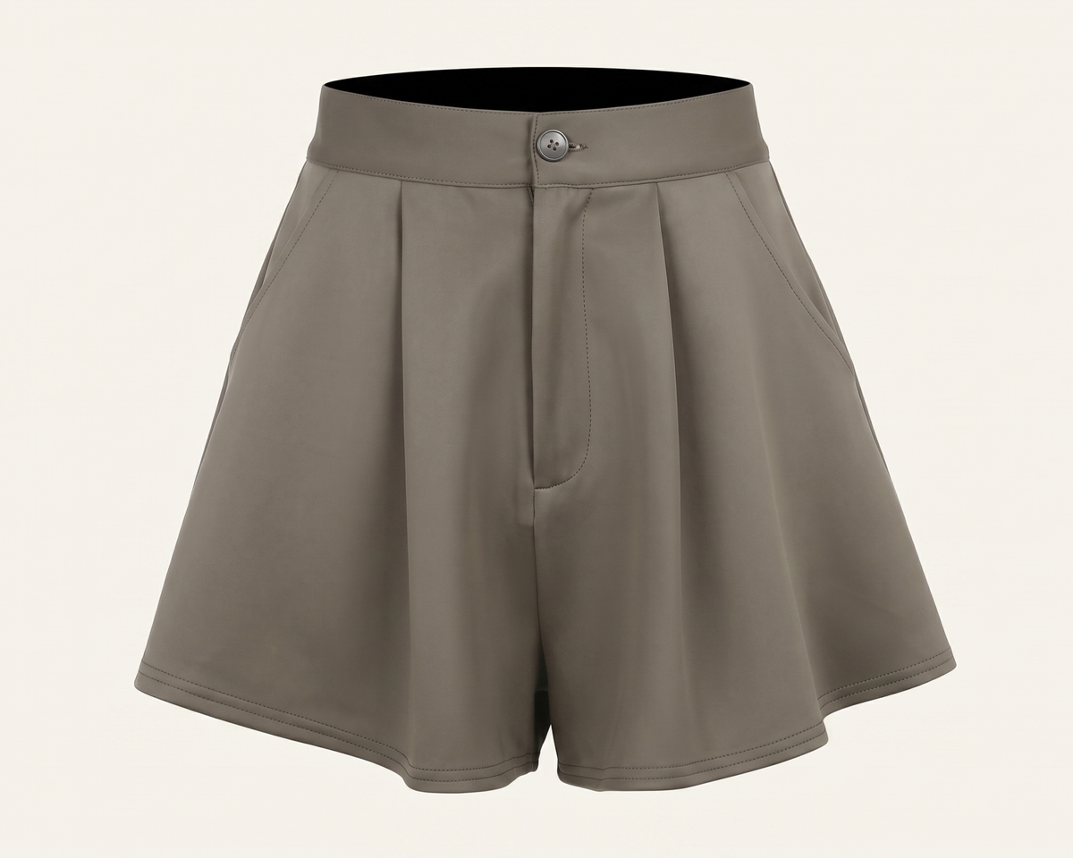 Retro High Waisted Pleated Shorts, A-Line Wide Leg, Black Polyester Summer Bottoms