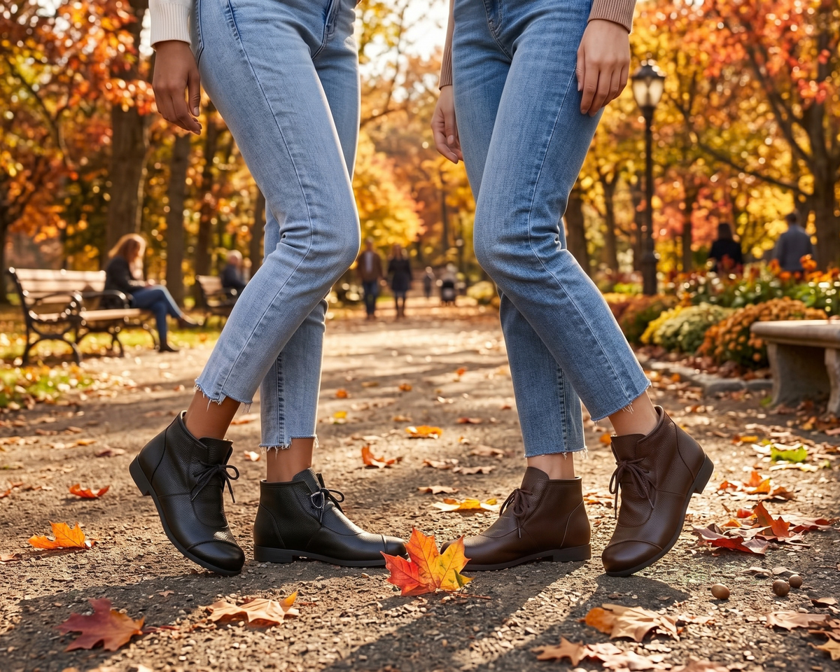 Genuine Leather Women’s Boots, Retro Lace Up Mid-Calf Boots, Soft Comfortable Casual Boots, Round Toe Autumn Winter Footwear