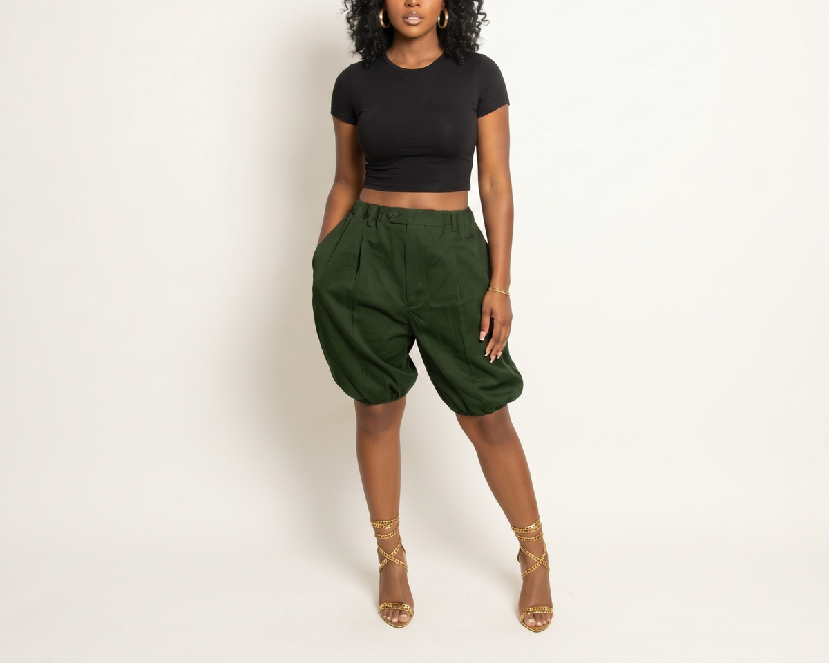 Women's High-Waisted Casual Knee-Length Pants, Elastic Waist Balloon Pants, Relaxed Fit Summer Trousers
