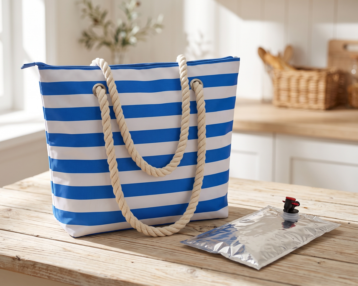 Insulated Beach Bag, Hidden Wine Tote, Waterproof Picnic Cooler, Reusable Shoulder Bag