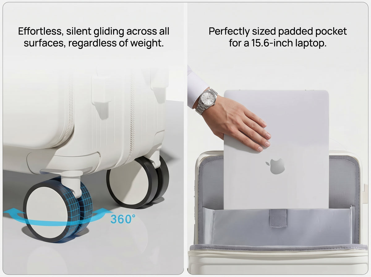 Minimalist Carry-On Luggage with Cup Holder & Phone Stand – Stylish Travel Suitcase
